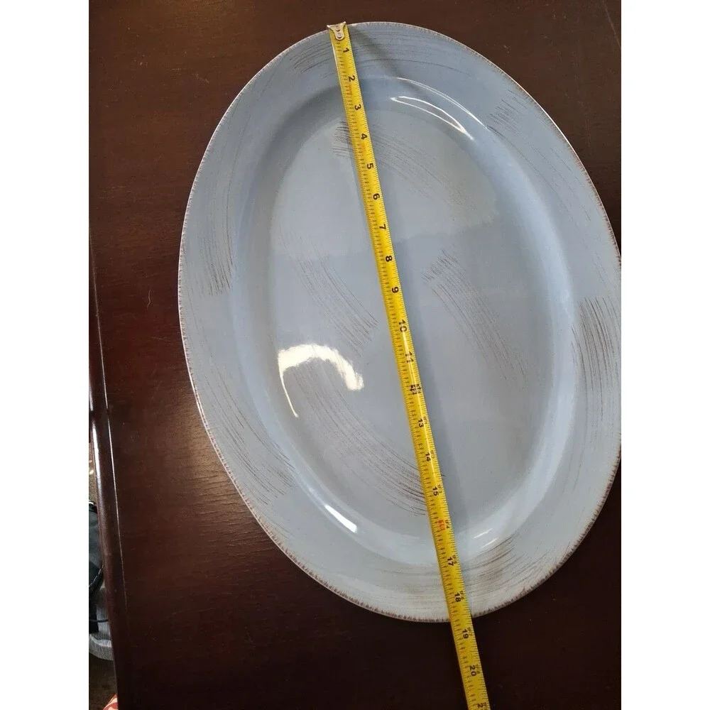TAG Large Blue Ceramic OVAL Serving Tray Platter 18 